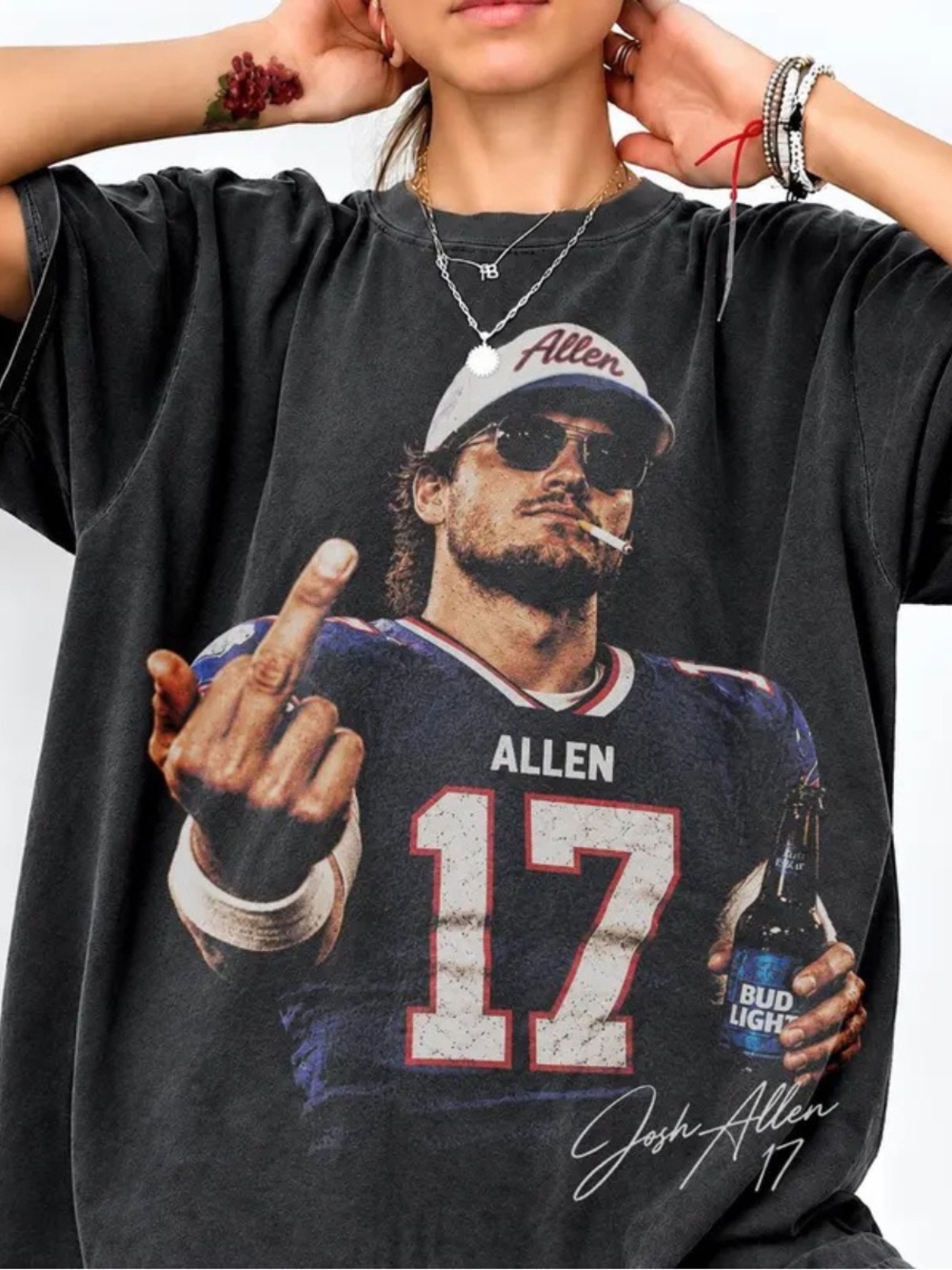 Funny Josh Allen Shirt, Josh Allen Middle Finger Vintage Bootleg Graphic T-Shirt